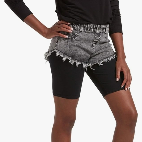 🔷NWT - Kendall & Kylie Black Combination  Cut-Off Jean And Bike Shorts In One - Picture 6 of 9
